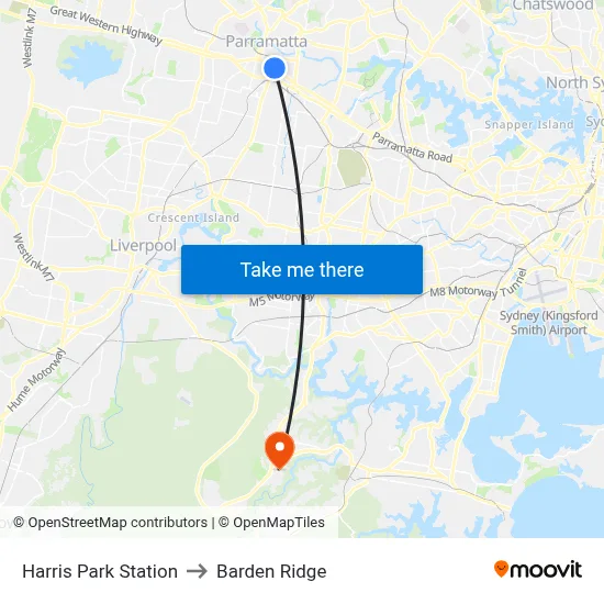 Harris Park Station to Barden Ridge map