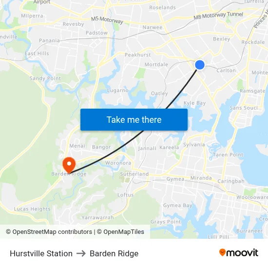 Hurstville Station to Barden Ridge map