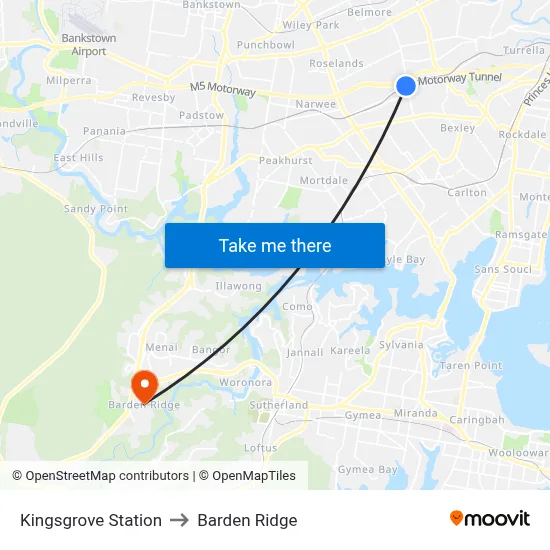 Kingsgrove Station to Barden Ridge map