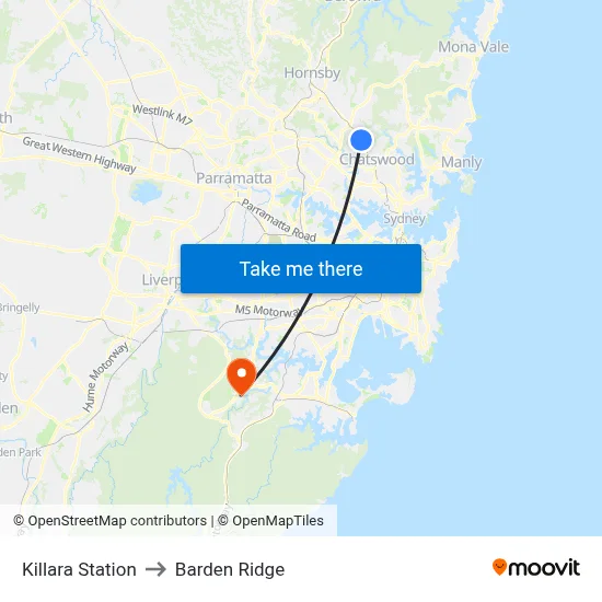 Killara Station to Barden Ridge map