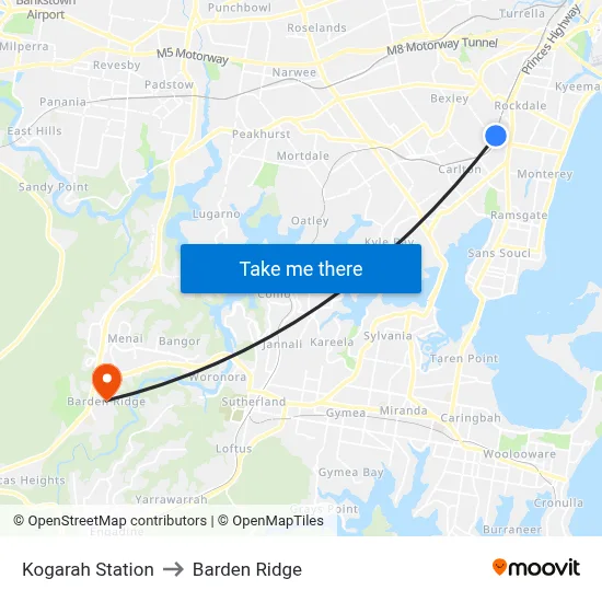 Kogarah Station to Barden Ridge map