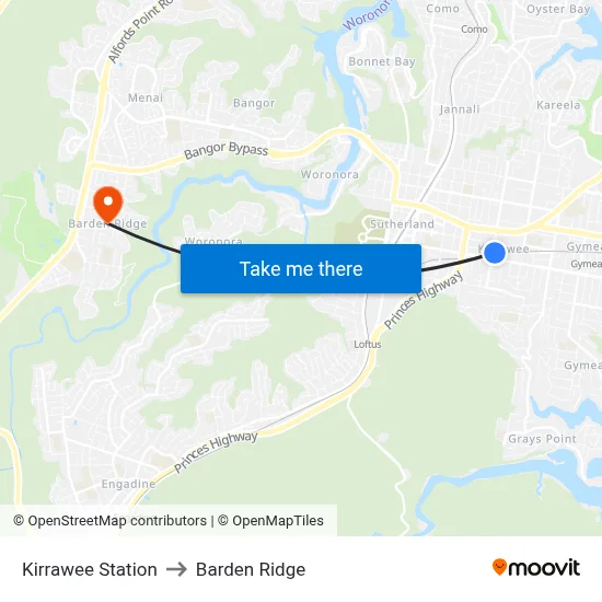 Kirrawee Station to Barden Ridge map