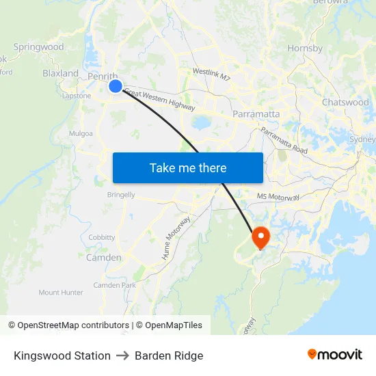 Kingswood Station to Barden Ridge map