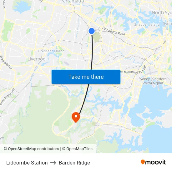 Lidcombe Station to Barden Ridge map
