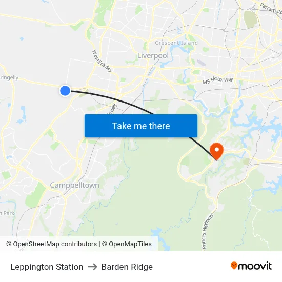 Leppington Station to Barden Ridge map