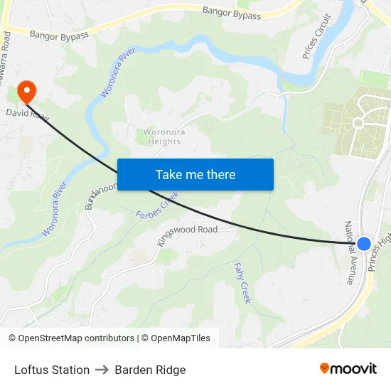 Loftus Station to Barden Ridge map