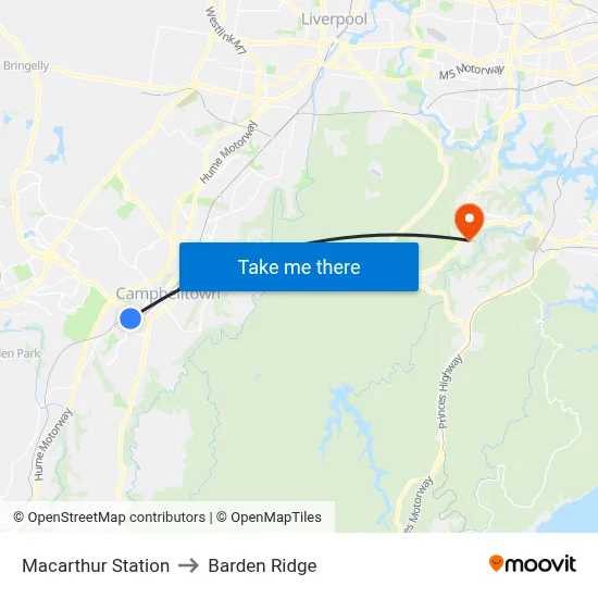 Macarthur Station to Barden Ridge map