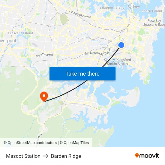 Mascot Station to Barden Ridge map