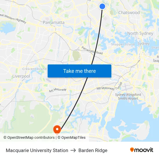 Macquarie University Station to Barden Ridge map
