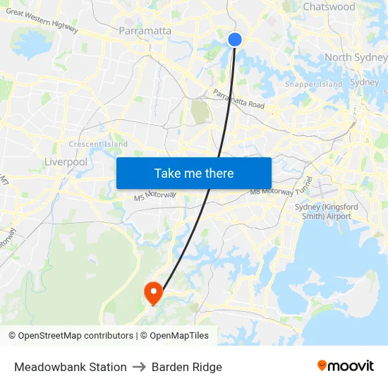 Meadowbank Station to Barden Ridge map