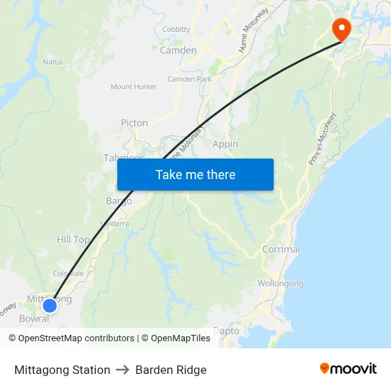 Mittagong Station to Barden Ridge map