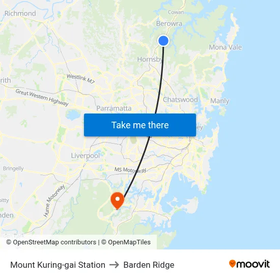 Mount Kuring-gai Station to Barden Ridge map