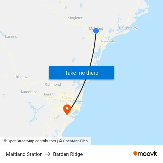 Maitland Station to Barden Ridge map