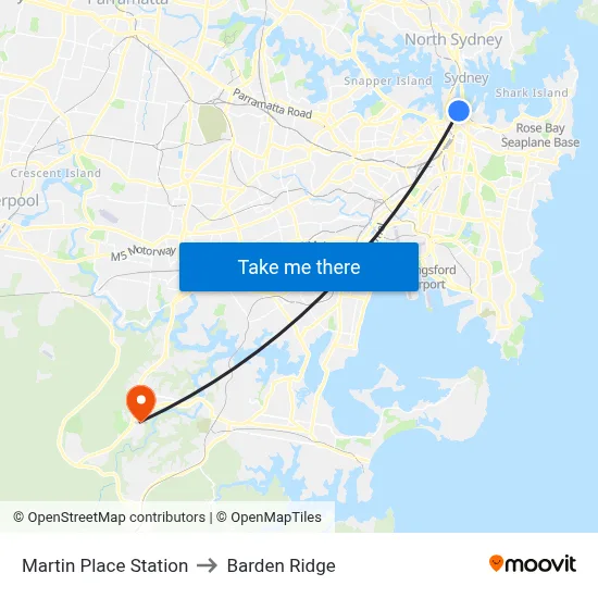 Martin Place Station to Barden Ridge map