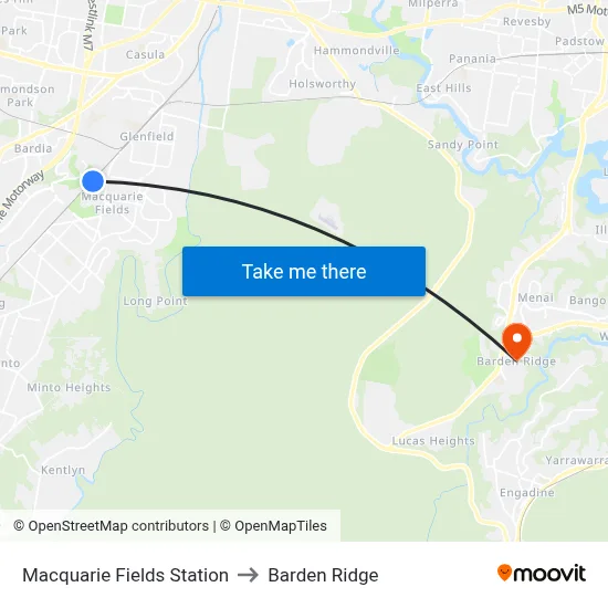 Macquarie Fields Station to Barden Ridge map