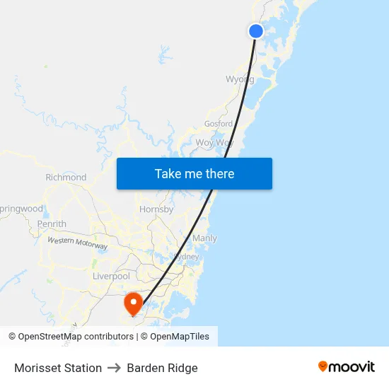 Morisset Station to Barden Ridge map