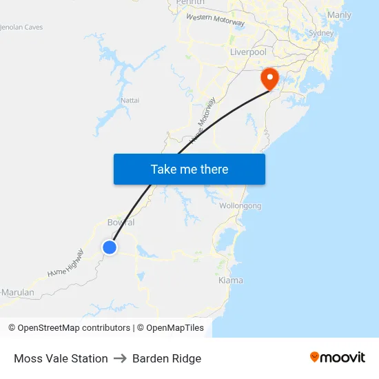 Moss Vale Station to Barden Ridge map