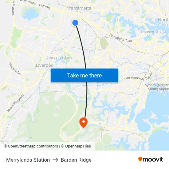 Merrylands Station to Barden Ridge map
