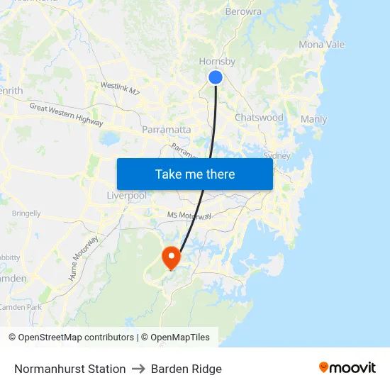 Normanhurst Station to Barden Ridge map
