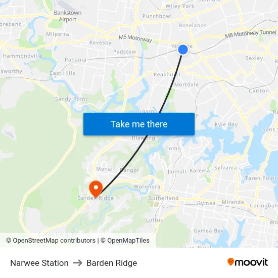 Narwee Station to Barden Ridge map