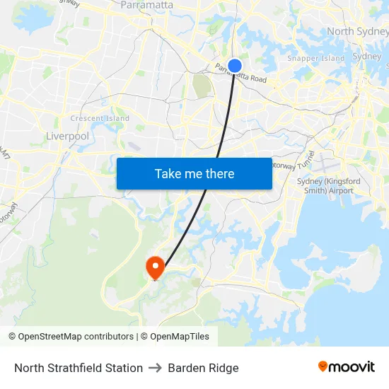 North Strathfield Station to Barden Ridge map