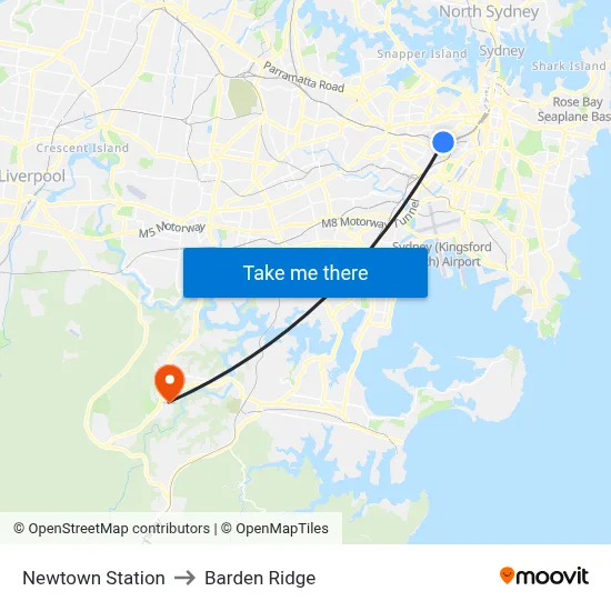 Newtown Station to Barden Ridge map