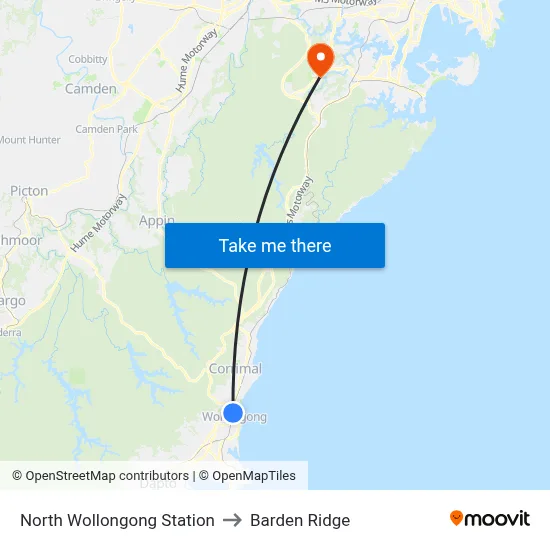 North Wollongong Station to Barden Ridge map