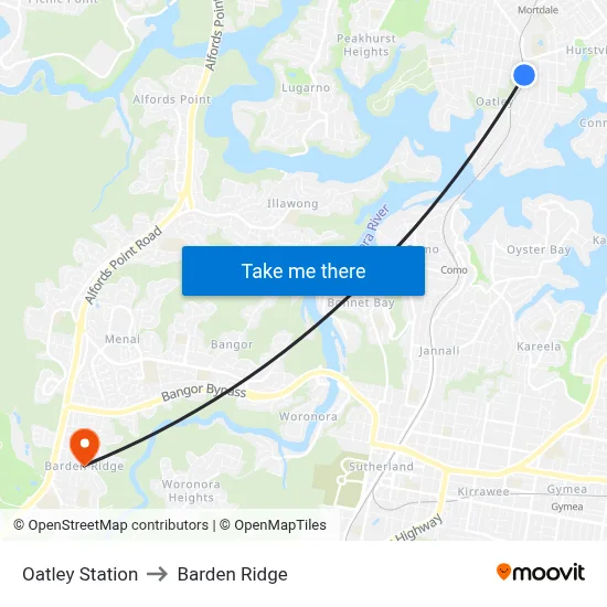 Oatley Station to Barden Ridge map