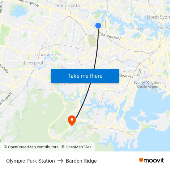 Olympic Park Station to Barden Ridge map
