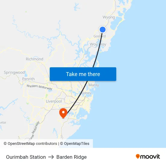 Ourimbah Station to Barden Ridge map