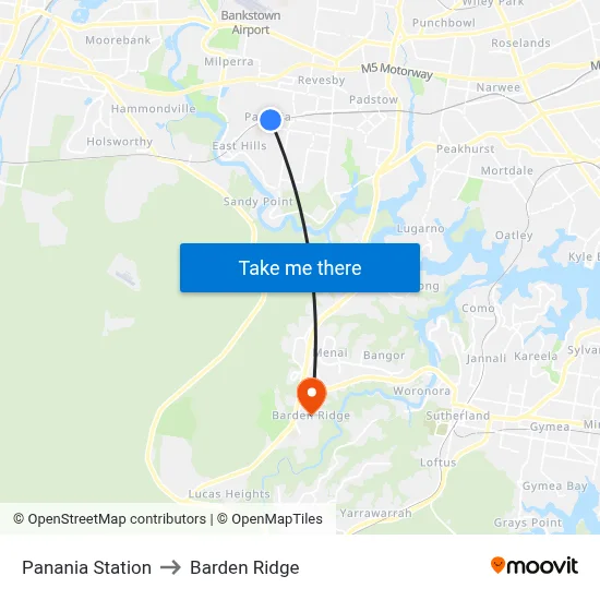 Panania Station to Barden Ridge map