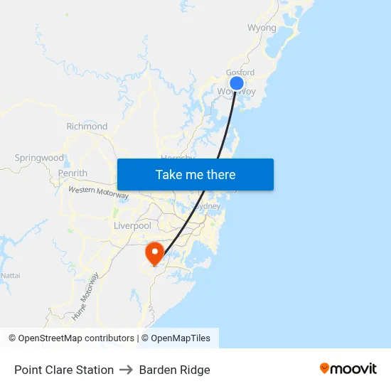 Point Clare Station to Barden Ridge map
