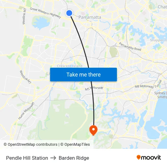 Pendle Hill Station to Barden Ridge map