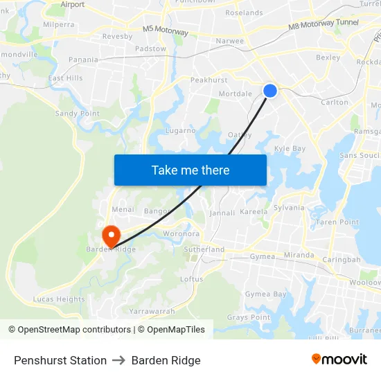 Penshurst Station to Barden Ridge map