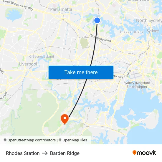 Rhodes Station to Barden Ridge map