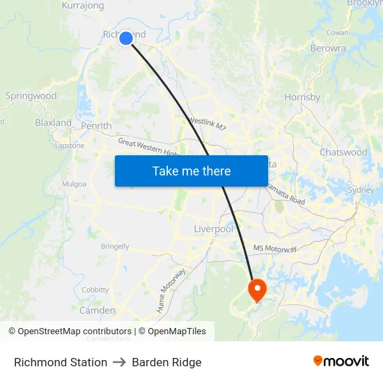 Richmond Station to Barden Ridge map