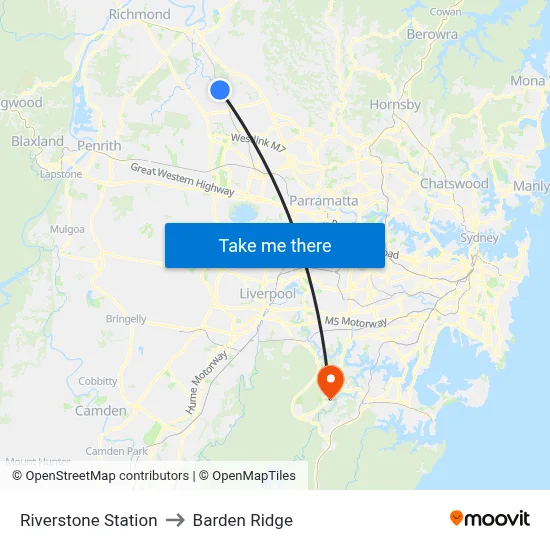 Riverstone Station to Barden Ridge map