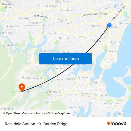 Rockdale Station to Barden Ridge map