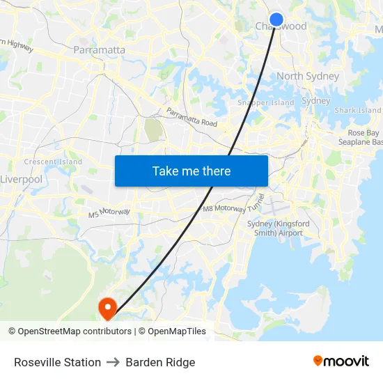 Roseville Station to Barden Ridge map
