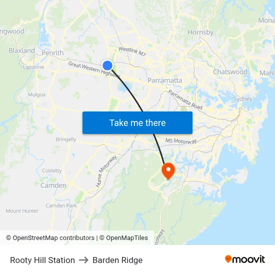 Rooty Hill Station to Barden Ridge map