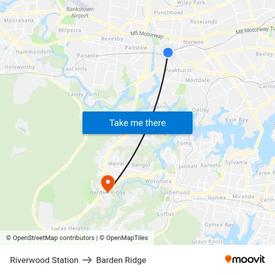 Riverwood Station to Barden Ridge map