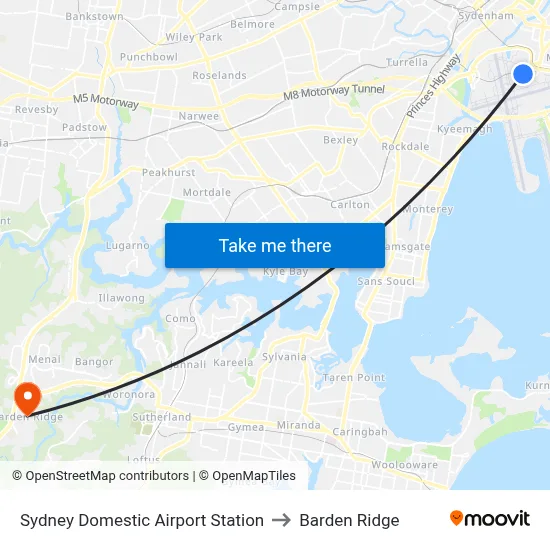 Sydney Domestic Airport Station to Barden Ridge map