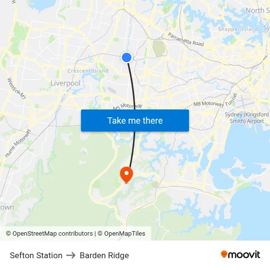 Sefton Station to Barden Ridge map