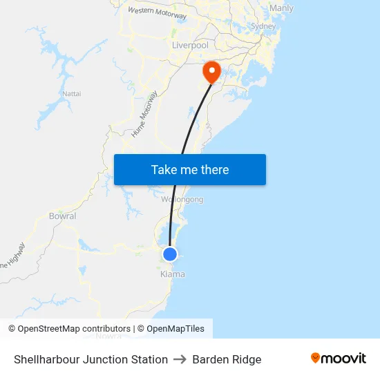 Shellharbour Junction Station to Barden Ridge map