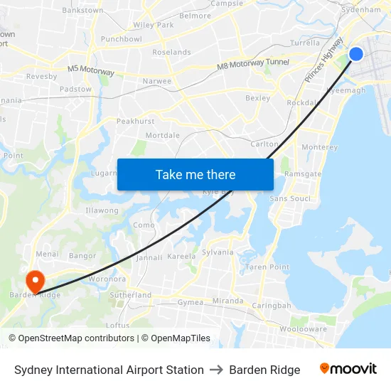 Sydney International Airport Station to Barden Ridge map