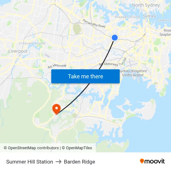 Summer Hill Station to Barden Ridge map