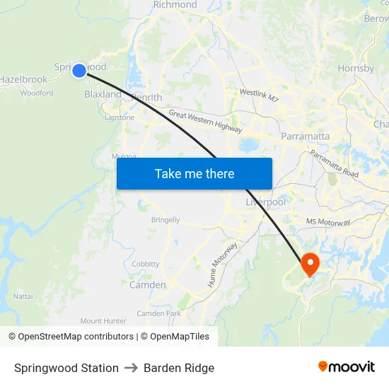 Springwood Station to Barden Ridge map