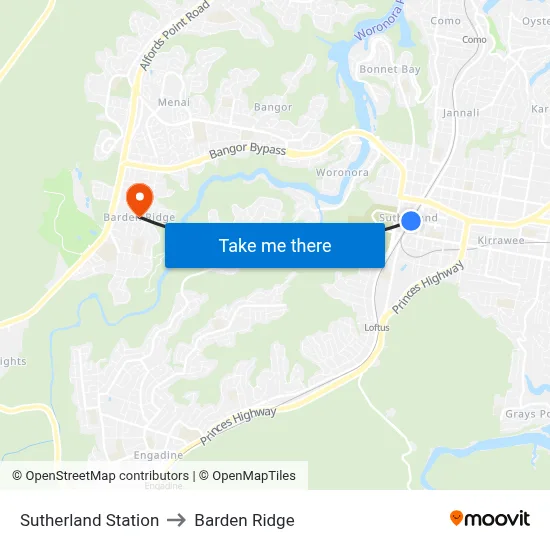 Sutherland Station to Barden Ridge map