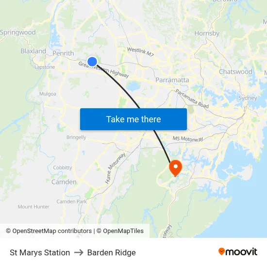 St Marys Station to Barden Ridge map