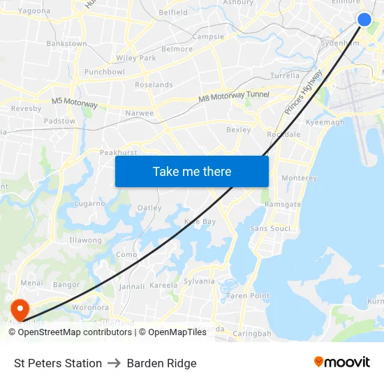 St Peters Station to Barden Ridge map